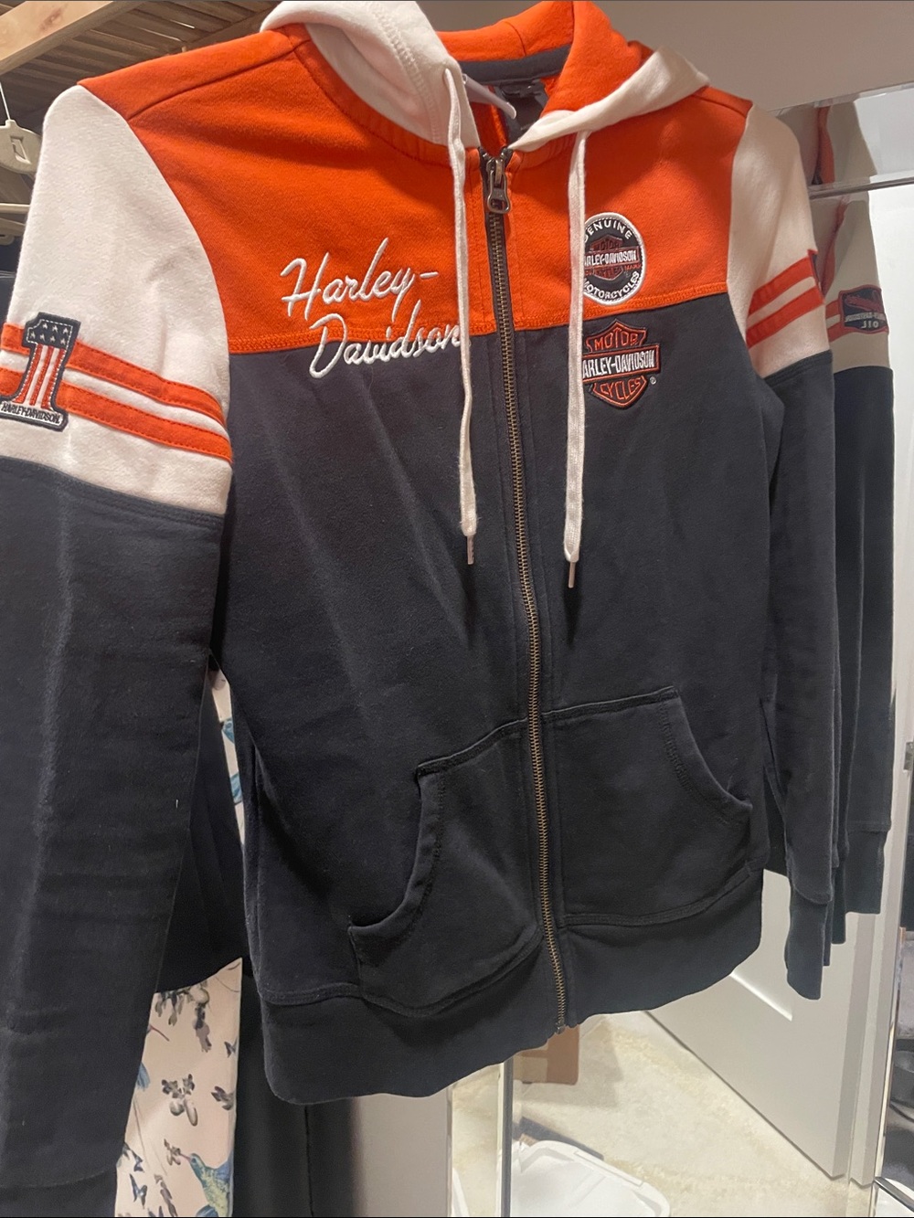 Harley-Davidson Orange White Black Zip Hoodie Jacket